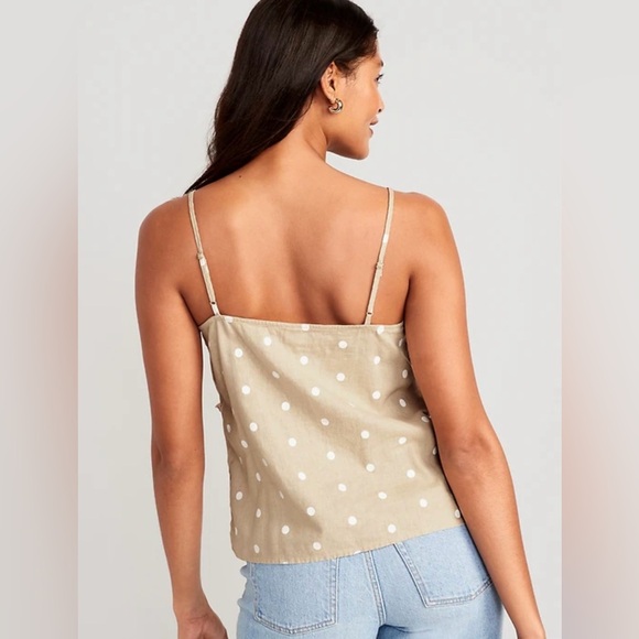 Old Navy Women's Printed Ruffled Wrap-Effect Cami Blouse-Tan & White-Size Large - Picture 2 of 7
